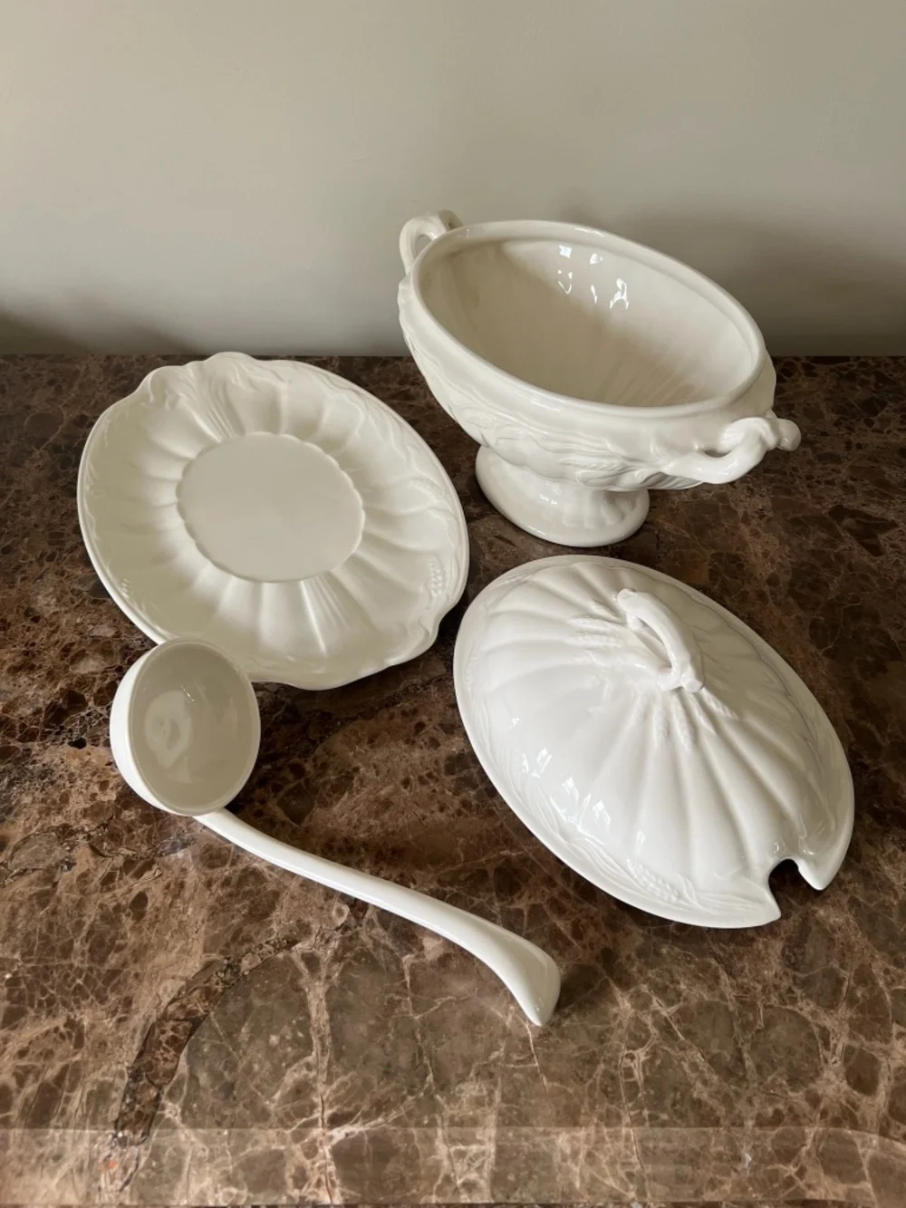Antique Royal Staffordshire Ivory Ironstone Full Size Soup Tureen 4 Piece Set